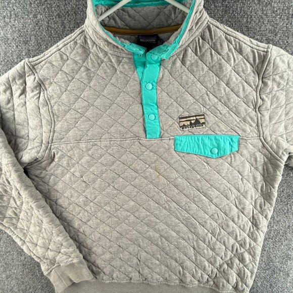 Patagonia Quilt Snap T Pullover Gray Blue Men Medium Chest Logo Insulated * - Picture 1 of 14